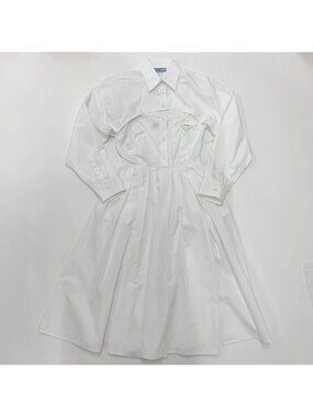 Prada Cotton Triangle Logo Poplin Dress Set White